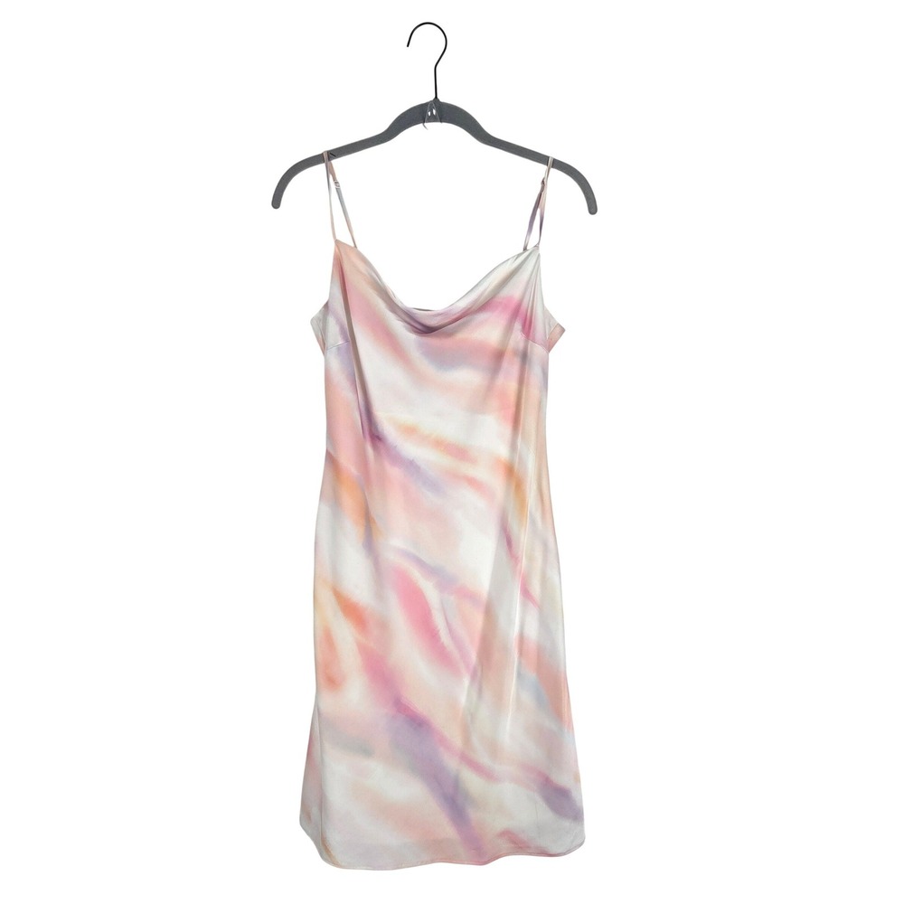 Express Pastel Watercolor Cowl Neck Satin Slip Dress Mini S Coquette Fairy Y2K